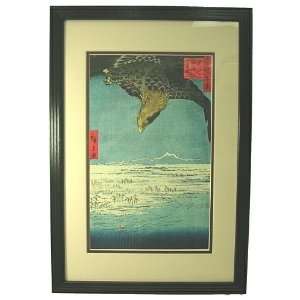  Eagle Over Plain ~ Framed Vintage Woodblock Print