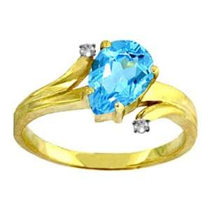    Genuine Pear Blue Topaz & Diamond 14k Gold Promise Ring: Jewelry