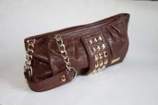 MICHELE Brown Leather Studded Clutch Bag  