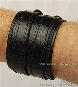 Goth Leather Wrist Cuff Wristband Bracelet Straps Black  