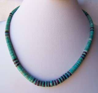 BEAUTIFUL~NAVAJO~SUSAN DEAL~TURQUOISE~SPINY OYSTER~GRADUATED~DISC BEAD 