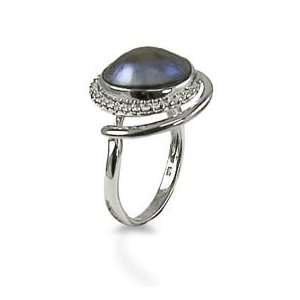   12mm Pacific Blue and diamond (.165ctw) mobe pearl ring. Jewelry