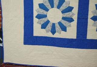 Large 30s Blue & White Dresden Plate Antique Quilt  