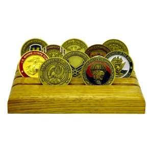  Solid Oak, Military Challenge Coin Holder, 12 Coin, Light 