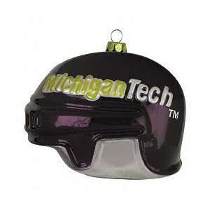  Michigan Tech Huskies Glass 3 Hockey Helmet Ornament 