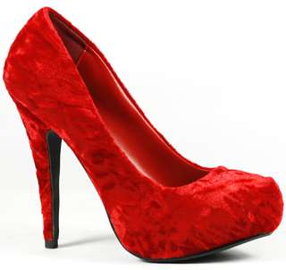 Red Crushed Velvet High Heel Platform Pump Shoes  