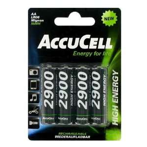 High Capacity AccuCell AA 2900 mAh NiMH rechargeable Batteries (4 Pack 