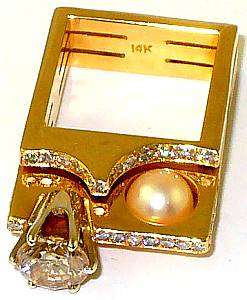 FANTASTIC 14K ONE OF A KIND DIAMOND PEARL RING 17 GMS  