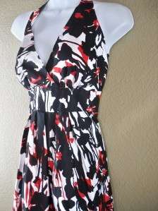NWT Jonathan Martin Black White and Red Floral Print Halter Sun Dress 