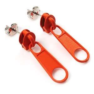  Small Orange Metal Zipper Stud Earrings Jewelry