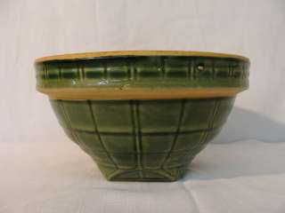 Vintage McCoy Yellow Ware Mixing Bowl Windowpane Green Glaze 8  