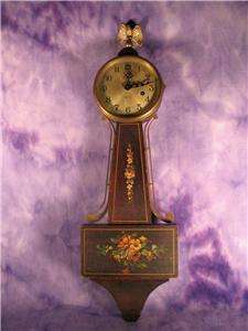 Antique Ingraham 8 Day Time Only Keywind Banjo Clock   Beautiful 
