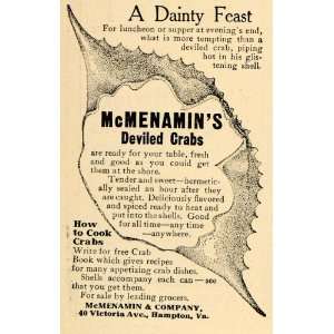  1907 Ad McMenamin & Company Hampton Deviled Crabs Shell 