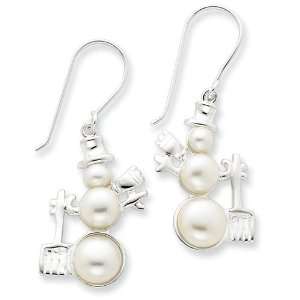  Sterling Silver Pearl Snowman Earrings: Jewelry