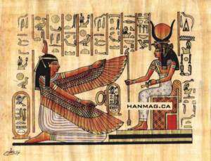 Egyptian Papyrus Art Painting   Isis & Winged Maat #41  
