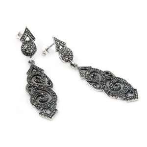  Marcasite Elegant Design Dangling Earrings Jewelry