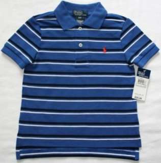 Ralph Lauren Boys Blue Striped Polo Shirt Sz 2/2T SS Short Sleeved Top 