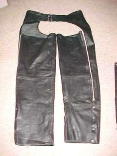 BLACK LEATHER MOTORCYCLE CHAPS  HIGHWAY ONE SIZE L  