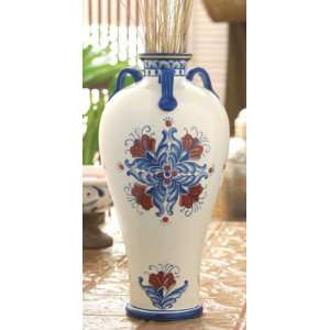  Blue and Cream Floral Bullet Shaped Flaired Vase with 4 