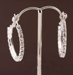 Clear Rhinestone Round Crystal Swarovski Earring Hoop Circle Silver 