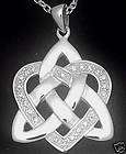 Sterling Silver Diamond Celtic Knot Necklace Pendant Irish Made white 