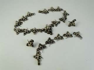   Silver Grape Cluster Mexico Necklace Bracelet Set Earrings  