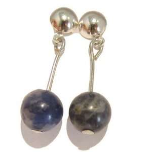   Earrings 04 Crystal 8mm Silver Blue Post Dangle Stone 1 Jewelry
