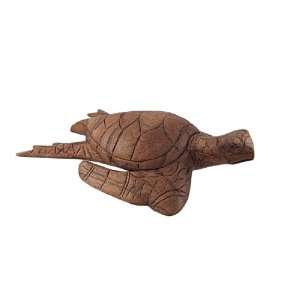    Hand Carved Wooden Sea Turtle Statue Loggerhead