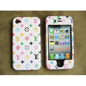  iPhone 4 Leather Front & Back Case Cover White Rainbow 