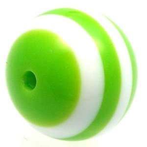  Kelly Lime Round Plastic Striped Opaque Beads (10 pcs 