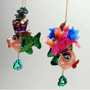   King and Queen Kissing fish Christmas ornament 3 1/2 Home & Kitchen