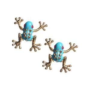  New Green & Gold Tone Hopping Frog Frogs Stud Earrings 