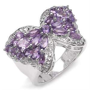 3.40 Carat Genuine Amethyst Butterfly Theme Silver Ring 