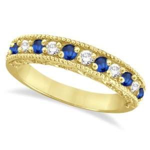  Diamond and Blue Sapphire Ring Anniversary Band 14k Yellow 