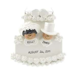 Personalized African American Wedding Cake Christmas Ornament:  