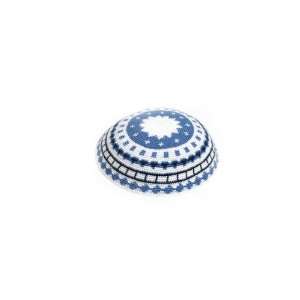 Set of 2, 20 Centimeter White Knitted Kippahs with an Intricate White 