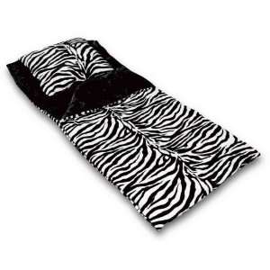 Zebra Microplush Juvenile Sleeping Bag with Attached Pillow   Black 