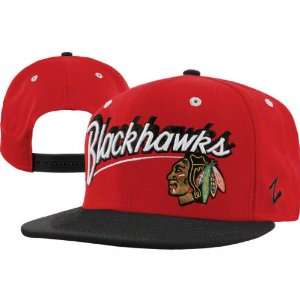   Blackhawks Scarlet/Black Shadow Script Snapback Adjustable Hat Sports