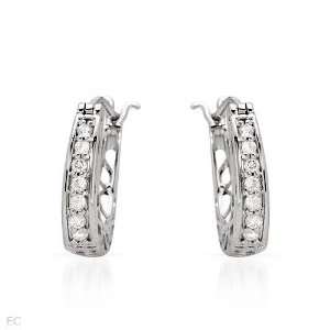   Earrings With Genuine Diamonds Made in 14K White Gold Length 15mm