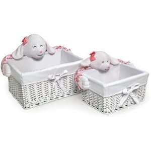 Badger Nursery Basket Set with Smile Plush Animal (White):  