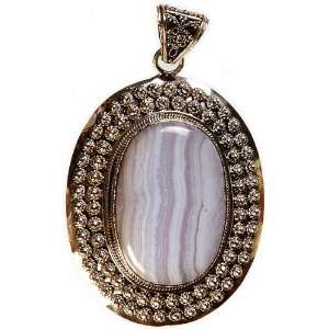  Blue Lace Agate Oval Pendant   Sterling Silver Everything 