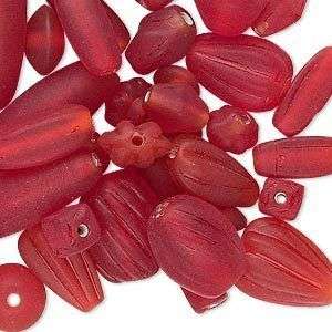 Red Beach Matte Glass Bead Lot Mix W/ Assorted Shapes  