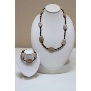   Jasper Beads with Brown Wood Beads and Bronzite Beads 
