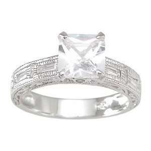    925 Sterling Silver Pave Princess Cut CZ Ring  SIZE 8: Jewelry