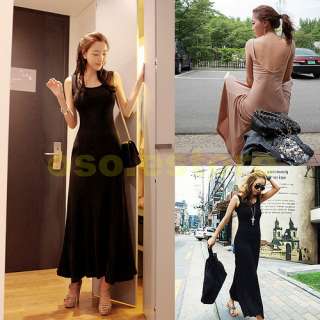 Women Backless Stretchy Close Fitting Sleeveless Maxi Causal Long 