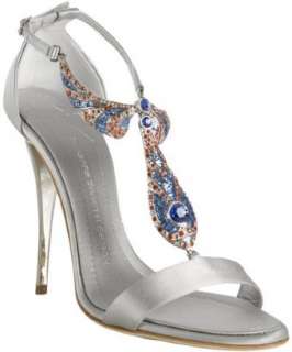 Giuseppe Zanotti silver satin jeweled t strap sandals   up to 