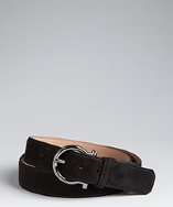 Salvatore Ferragamo black suede gancio buckle belt style# 319823901