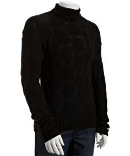 John Varvatos black wool cableknit turtleneck sweater  BLUEFLY up to 