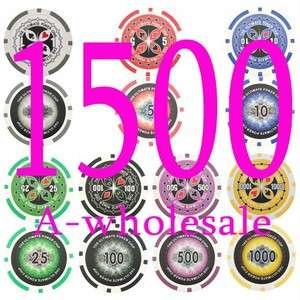 1500 Vegas Poker Chips Set 7 Colors & 14 Designs in One  