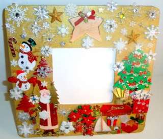 OOAK Gold Merry Christmas Wood Picture Frame 3.5 x 3.5 Photo Tree 